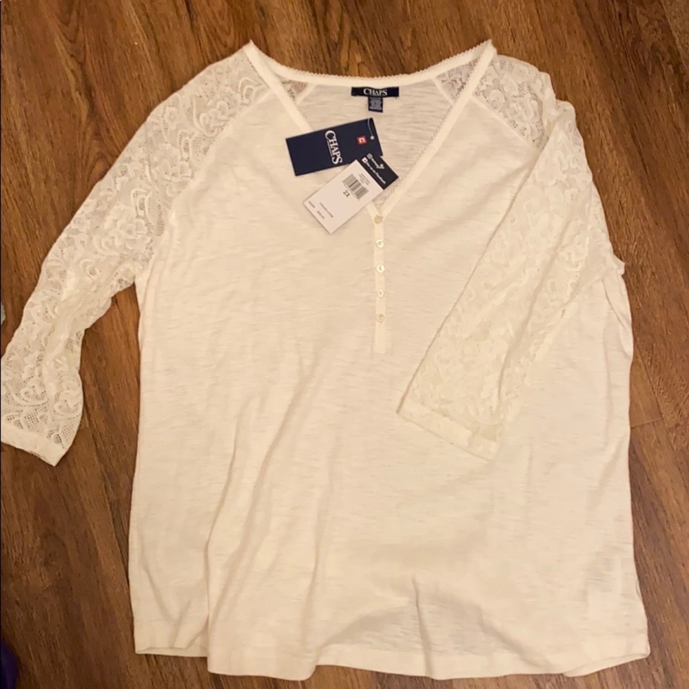 Chaps Womens Lace Sleeve Too